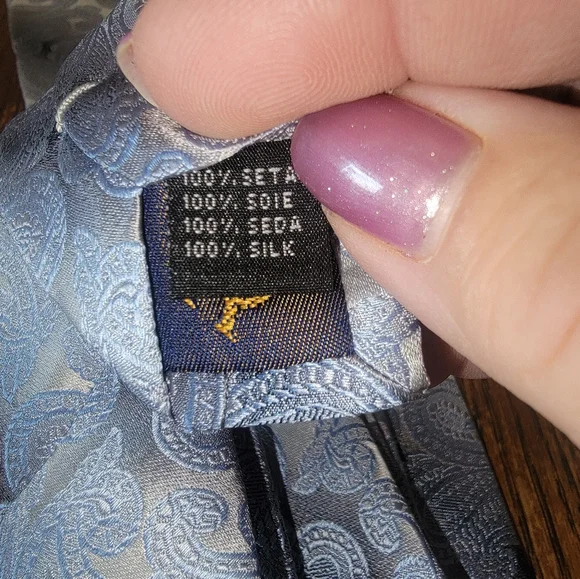 Mens Silk Valerio Garati Hand Made Tie Blue Silver - Picture 2 of 7